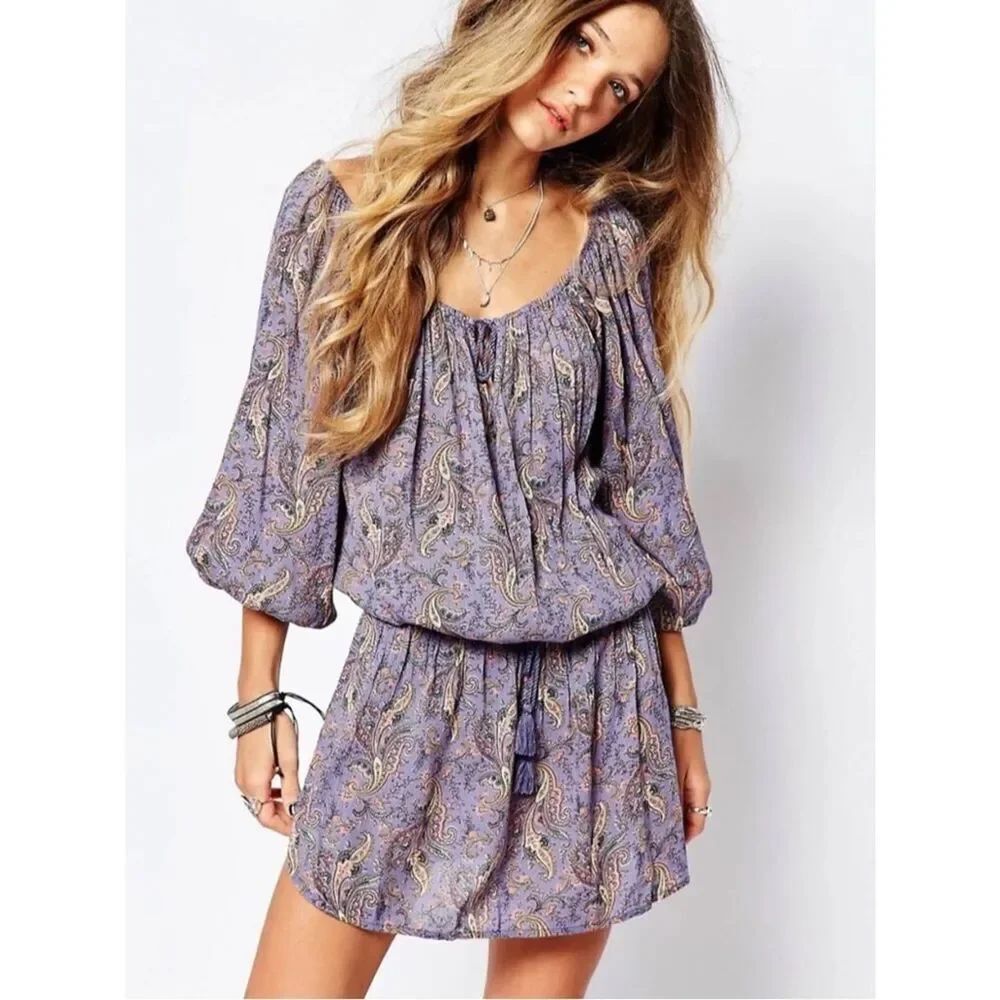 Denim & Supply Ralph Lauren Lavender Paisley Boho Chic Mini Dress